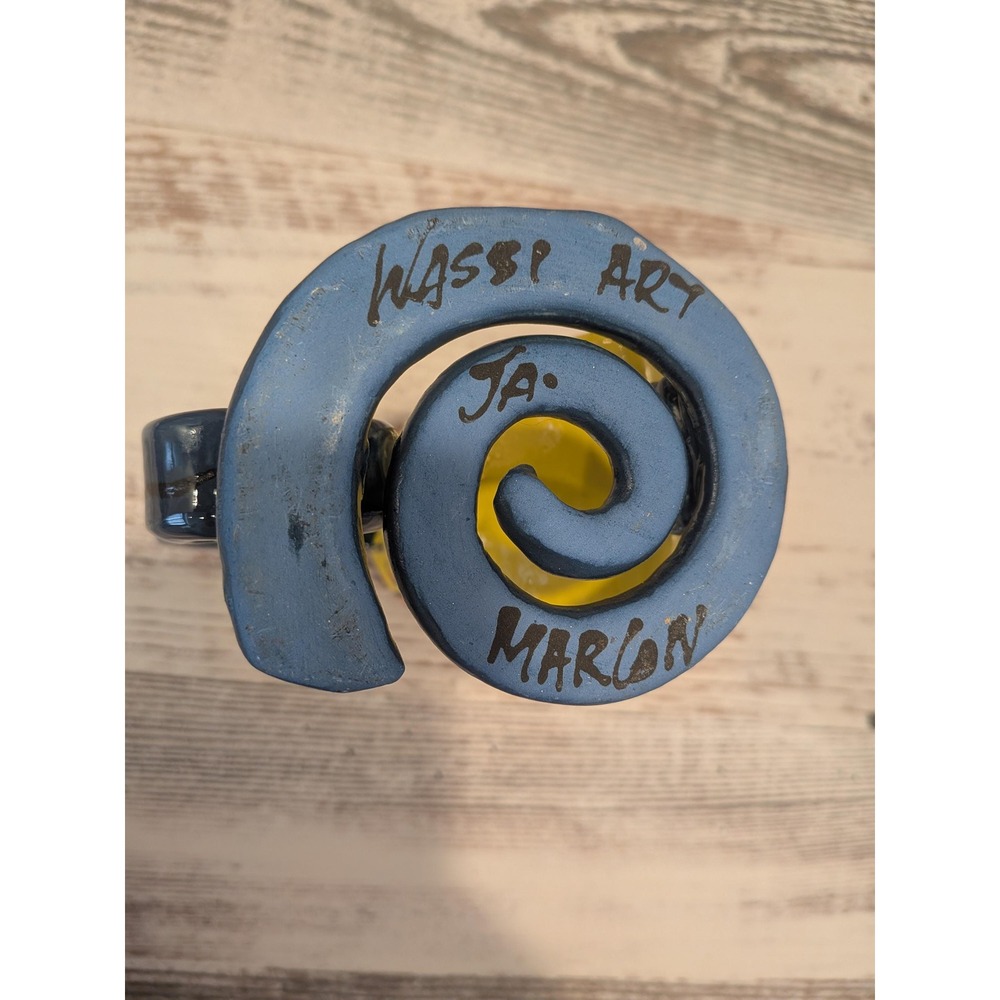 Handmade Studio Pottery Mug Signed Marlon Wassi Art Spiral Handle Abstract Cup - Picture 6 of 8
